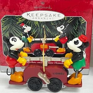 1998 Disney Hallmark Keepsake 2 Ornaments in Box - Mickey & Minnie Holiday